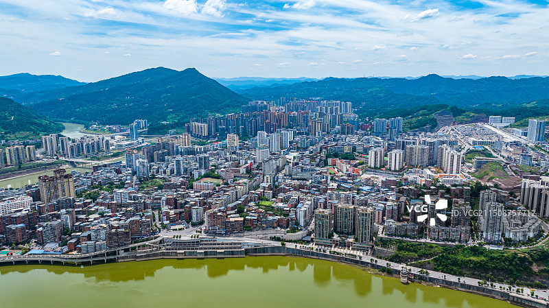 达州市宣汉县城市全景航拍图片素材