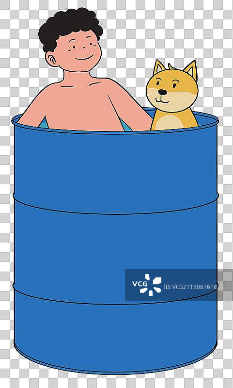 炎热夏天夏季高温乘凉泡澡洗澡泡水暑假孩子儿童玩耍玩水资讯插画图片素材