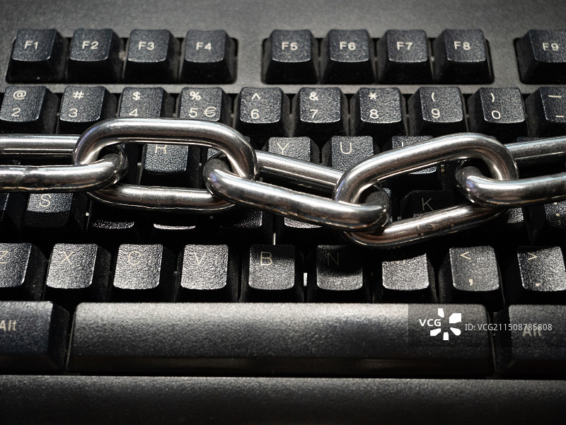 键盘与链条，区块链概念主题图片素材