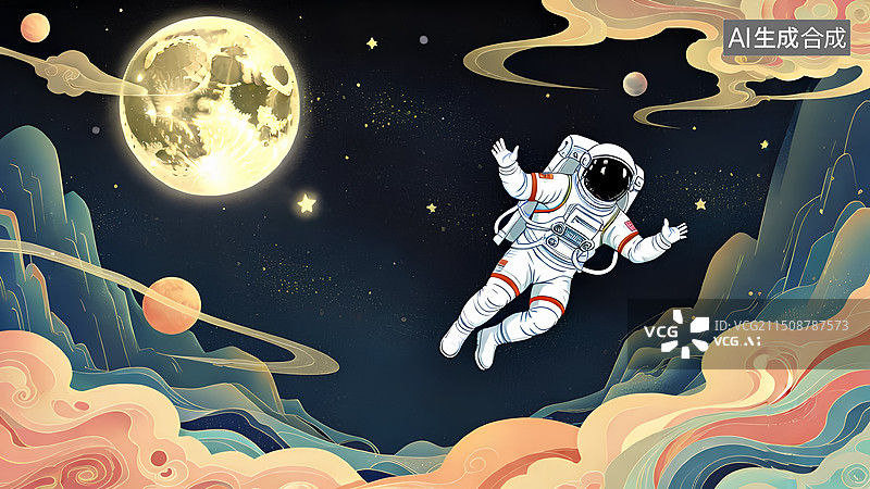 【AI数字艺术】宇航员和星球插画图片素材