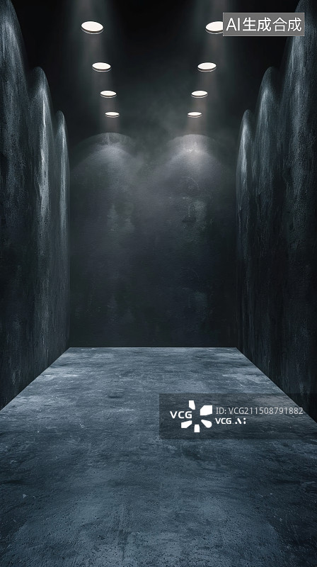 【AI数字艺术】深色发光室内空间图片素材