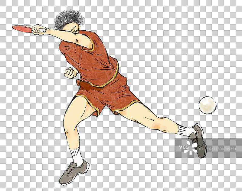 手绘国风体育运动打乒乓球，奥运会奥运精神国际体育比赛运动项目，职业运动员人物元素。图片素材