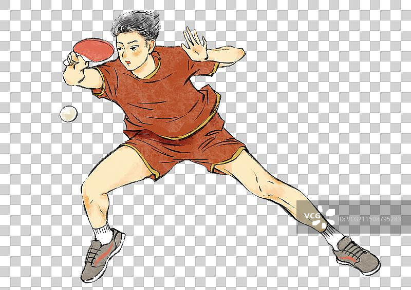 手绘国风体育运动打乒乓球，奥运会奥运精神国际体育比赛运动项目，职业运动员人物元素。图片素材