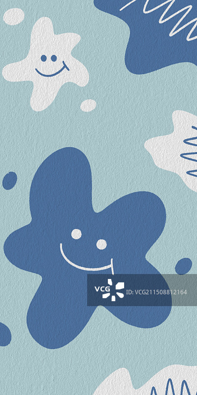 复古蓝色涂鸦笑脸手机壁纸手机壳图片素材