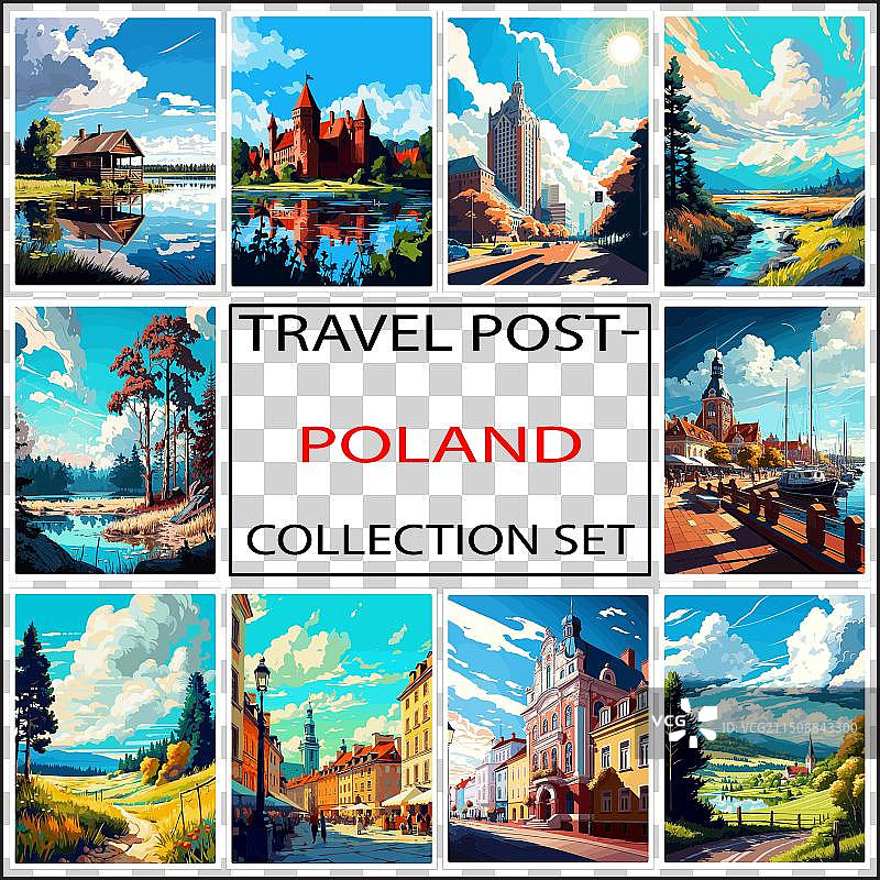 波兰旅游海报墙艺术印刷品套装1图片素材