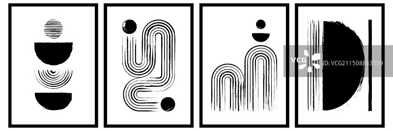 手绘禅意拱门海报套装线条几何弧图片素材