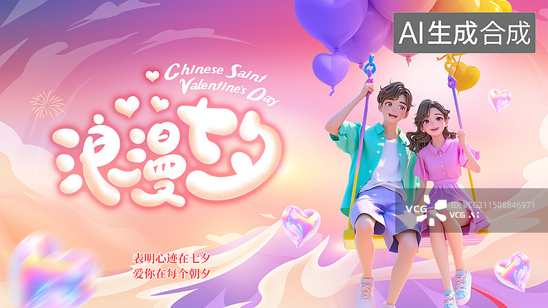 【AI数字艺术】浪漫七夕节情人节男女爱情海报图片素材