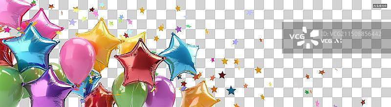 【AI数字艺术】节日聚会彩色星形气球：透明背景，适用于庆典装饰、派对及特殊场合。图片素材