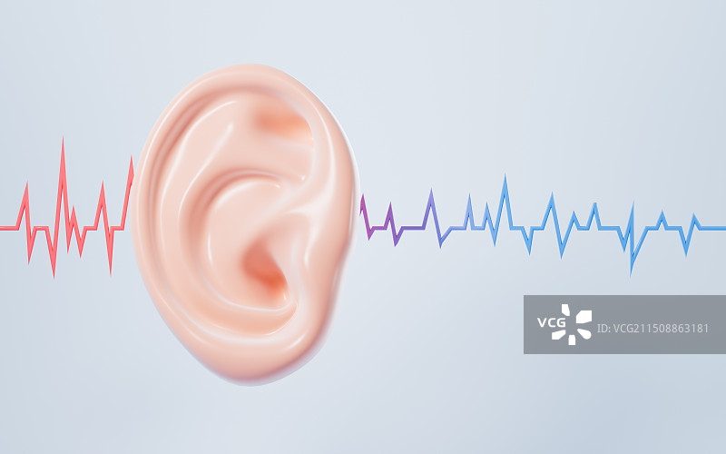 人类耳朵和声波3D渲染图片素材
