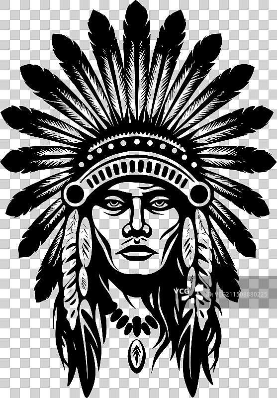 印第安头饰 - 黑白图片素材