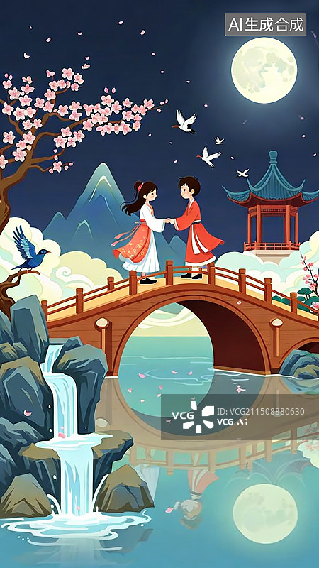 【AI数字艺术】七夕牛郎与织女海报图片素材