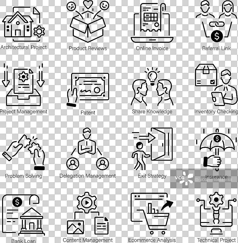 商务任务处理轮廓图标合集图片素材