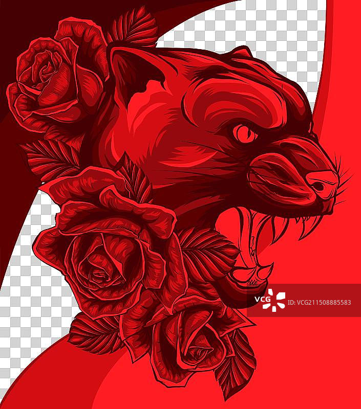 黑豹与玫瑰花朵图片素材