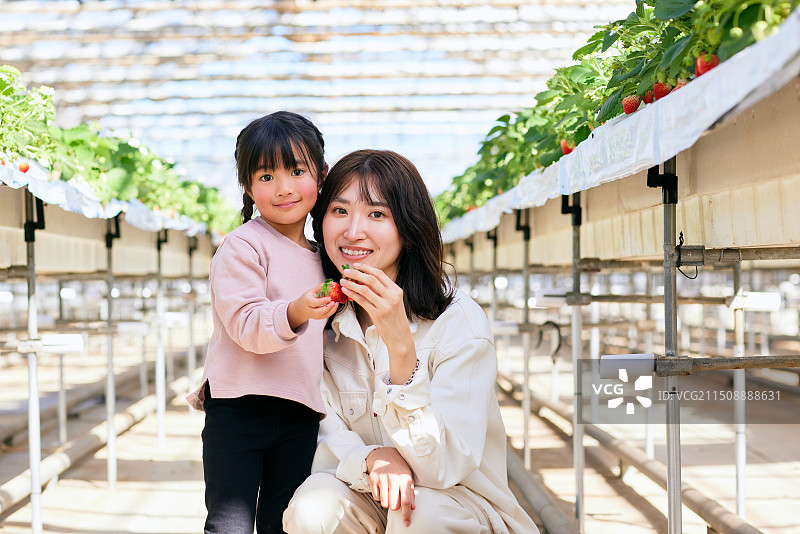 在温室里的亚洲母女图片素材