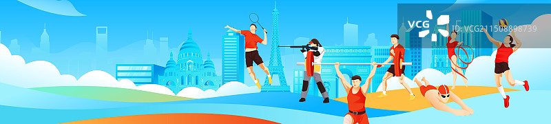 2024巴黎奥运会中国运动员人物矢量插画海报图片素材