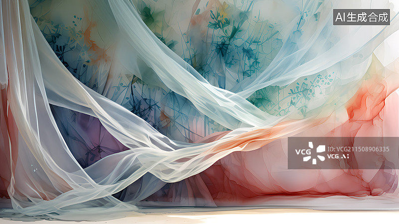 【AI数字艺术】水彩插画 手绘质感的薄纱图片素材