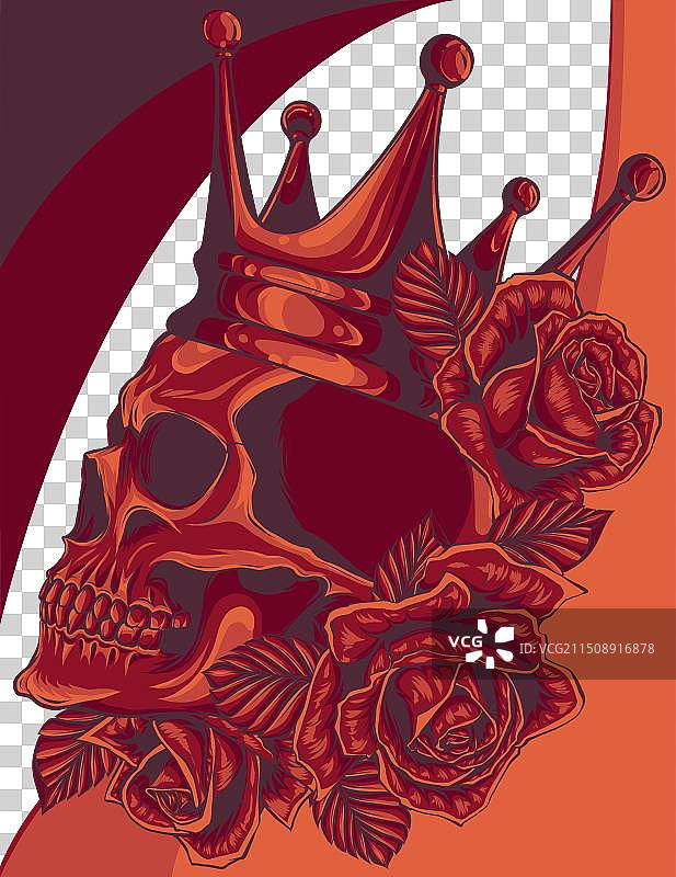 头骨皇冠和红玫瑰图片素材