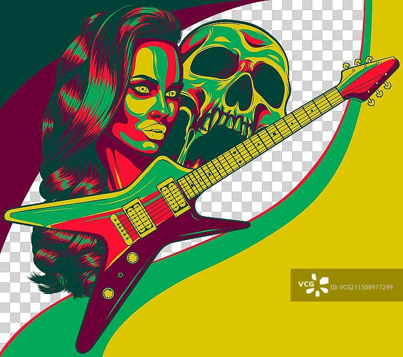 吉他、骷髅与女孩图片素材