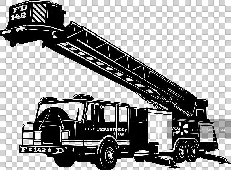 白色背景上的消防车简笔画图片素材