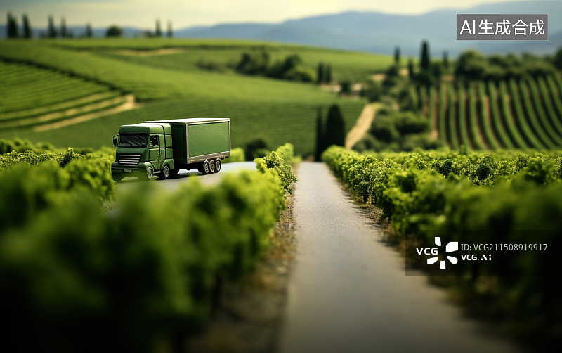 【AI数字艺术】葡萄园公路卡车微缩景观图片素材