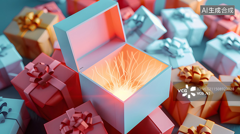 【AI数字艺术】内部发光的礼物盒图片素材