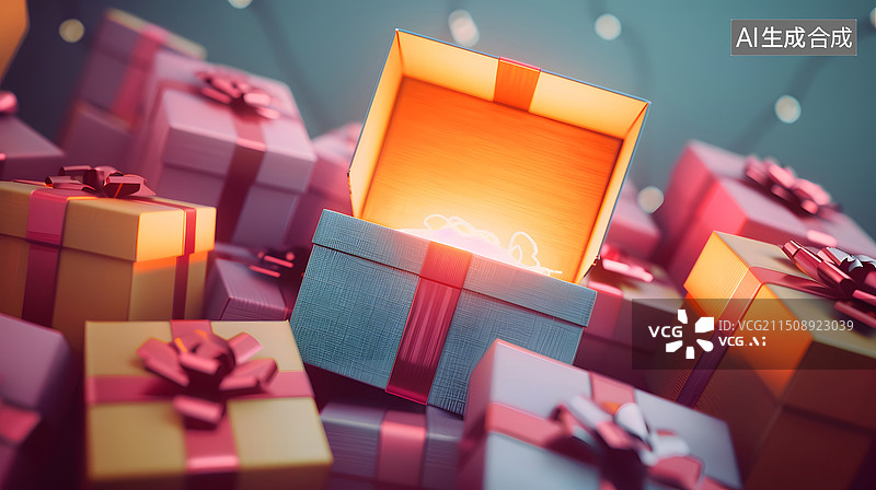 【AI数字艺术】内部发光的礼物盒图片素材