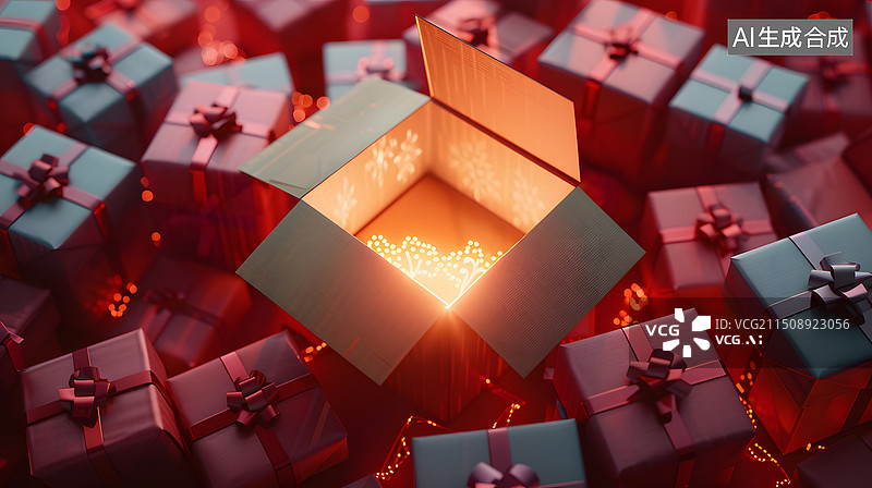 【AI数字艺术】内部发光的礼物盒图片素材
