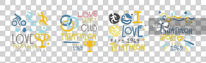 铁人三项俱乐部标志和运动标签设计图片素材