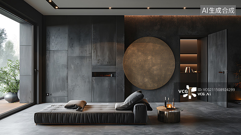 【AI数字艺术】黑灰色调高级感室内设计样板房图片素材
