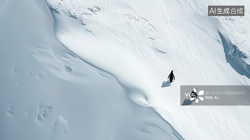 【AI数字艺术】鸟瞰南极冰雪世界中行走的企鹅图片素材
