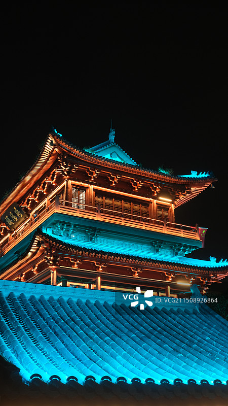 江西九江4A景区浔阳楼夜景建筑图片素材