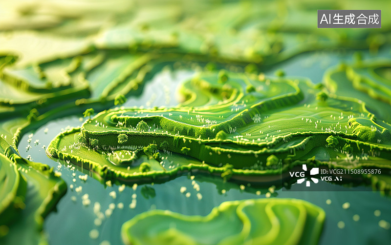 【AI数字艺术】绿色的梯田微缩景观图片素材