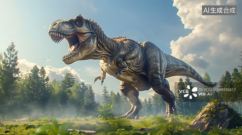 【AI数字艺术】行走的霸王龙插画图片素材
