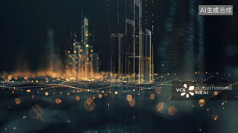 【AI数字艺术】虚拟科技数据城市图片素材