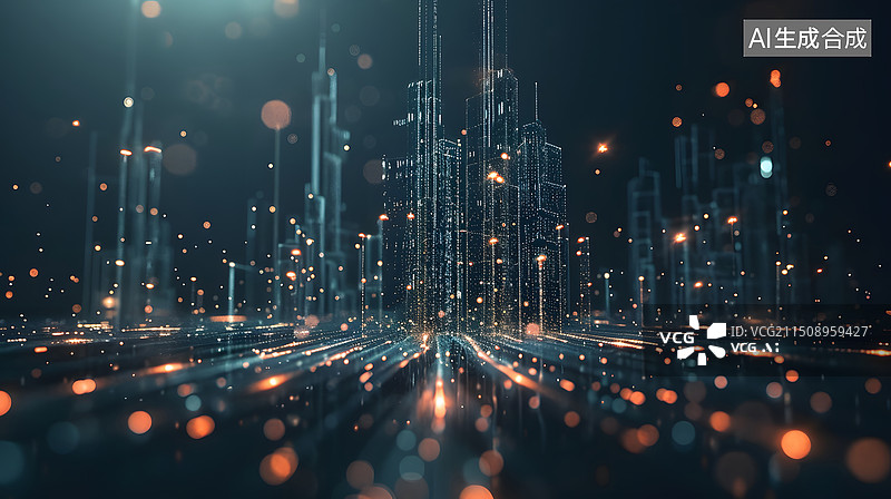 【AI数字艺术】虚拟科技数据城市图片素材
