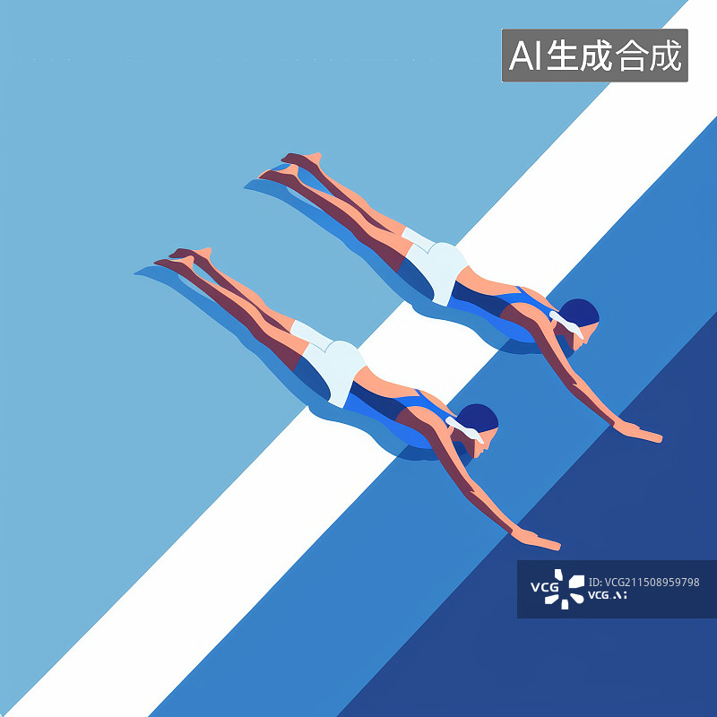 【AI数字艺术】女子双人跳水比赛特写插画图片素材