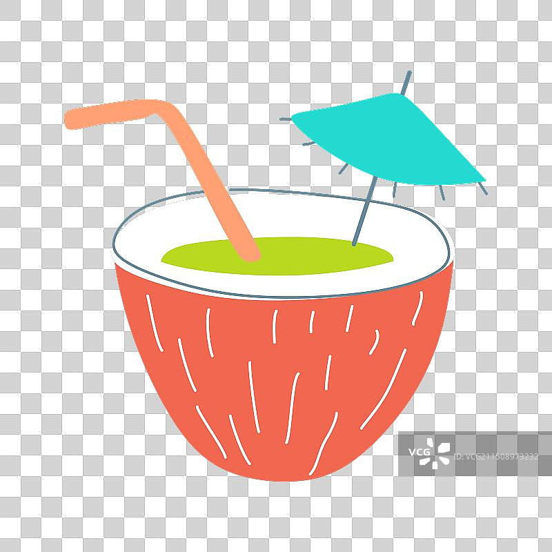 带吸管和遮阳伞的椰子鸡尾酒饮品图片素材