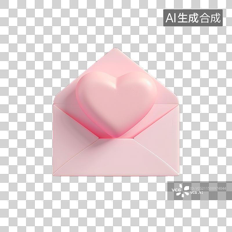 【AI数字艺术】情人节爱心信封三维立体模型图片素材
