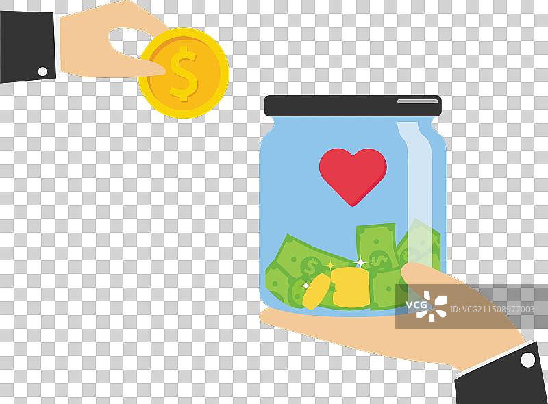 人们的手拿着装有硬币的捐款罐图片素材