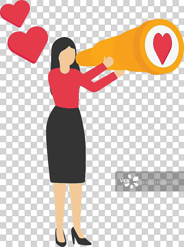 快乐卡通女人手持大双筒望远镜寻找图片素材