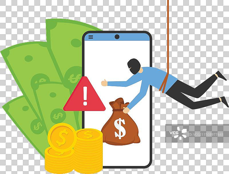 手机屏幕上的小偷正在偷钱图片素材