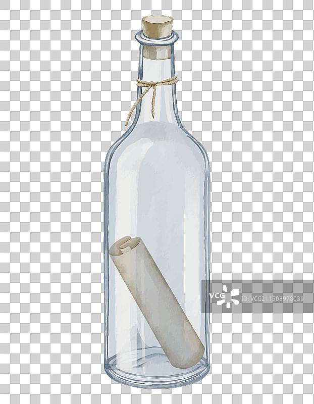 带有水彩消息的玻璃瓶图片素材