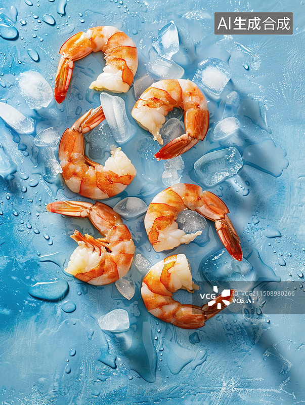 【AI数字艺术】冰块与虾仁 夏天的美食图片素材