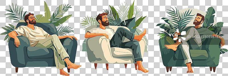 男人赤脚休息卡通场景图片素材