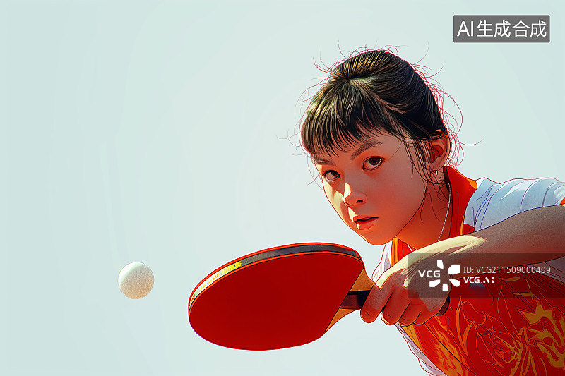 【AI数字艺术】一个亚洲乒乓球运动员正在赛场上比赛打球图片素材