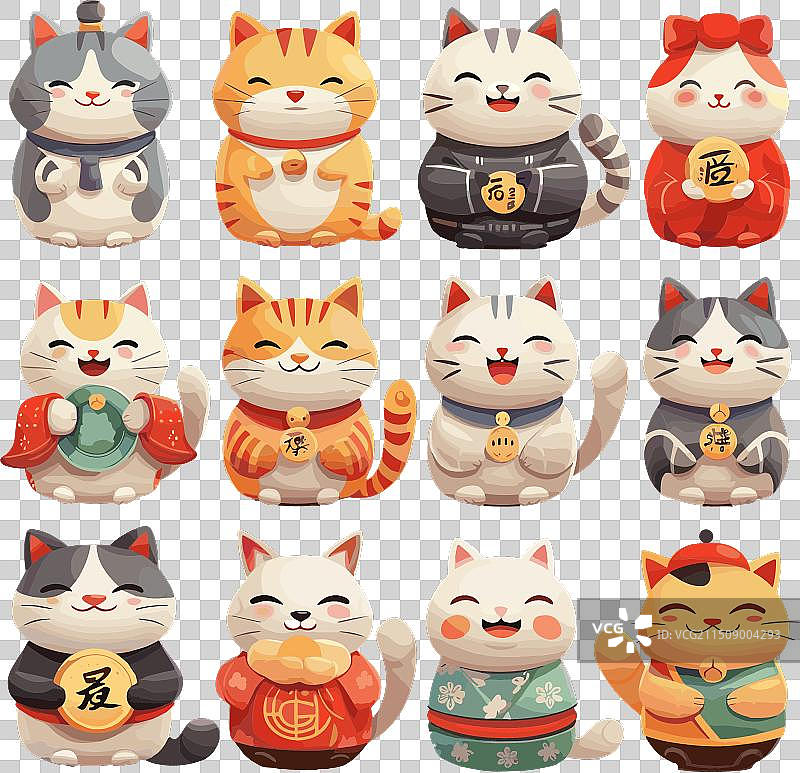 招财猫卡通和服套装图片素材