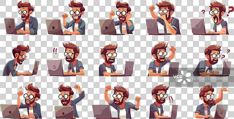 程序员使用笔记本电脑卡通场景图片素材