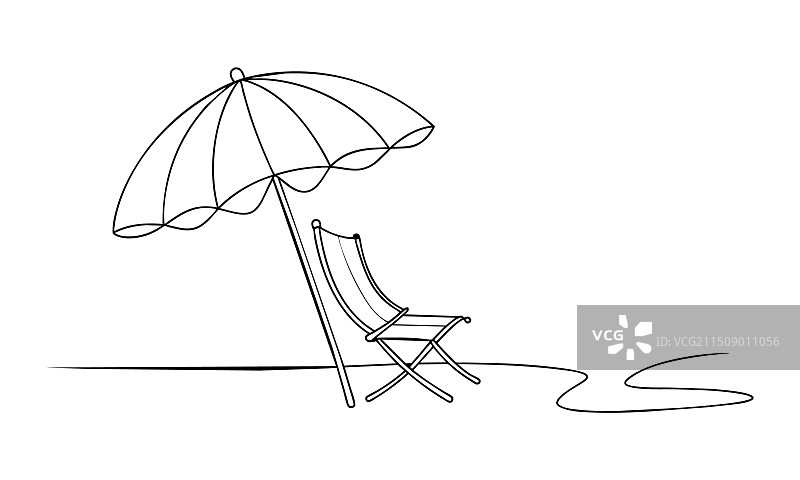 手绘沙滩伞和椅子单线图片素材