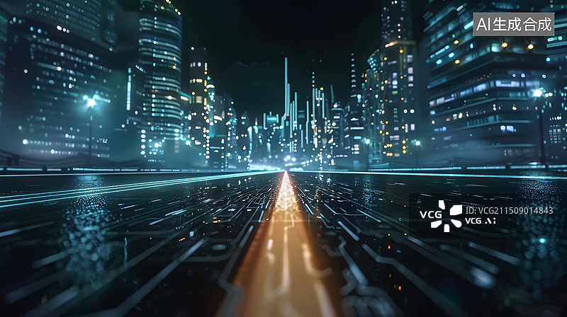 【AI数字艺术】城市道路夜景车轨延时都市风光图片素材