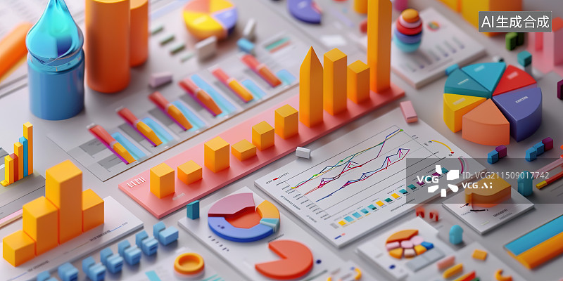 【AI数字艺术】商务三维统计图图片素材